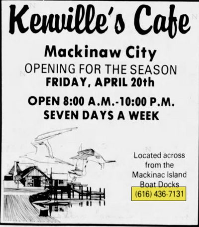 Kenvilles Restaurant - Apr 1984 Ad (newer photo)